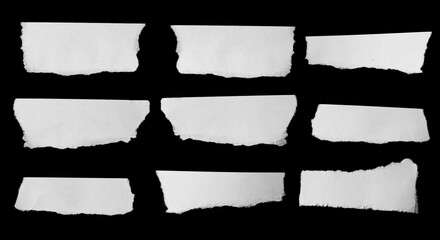 collection paper torn or ripped pieces of paper in black background
