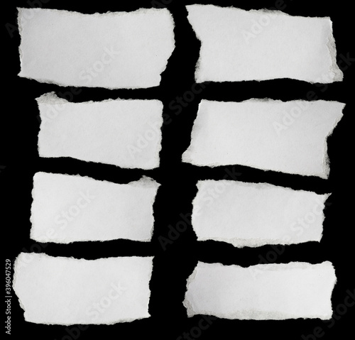collection paper torn or ripped pieces of paper in black background
