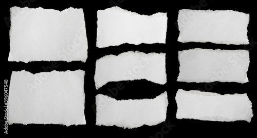 collection paper torn or ripped pieces of paper in black background
