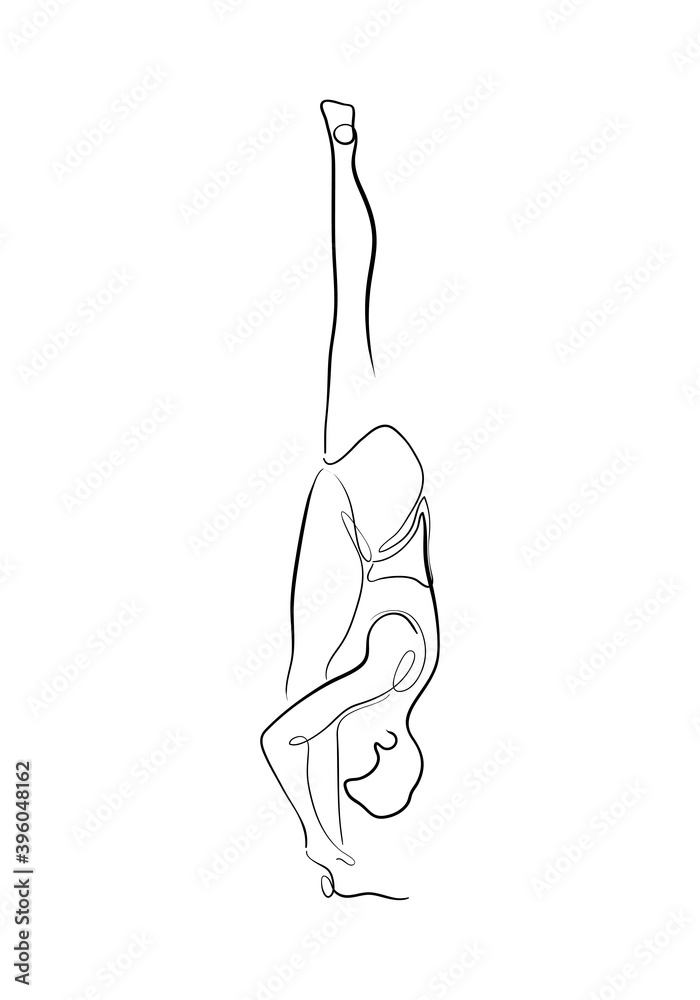 Hand drawn line art illustration of Urdhva Stretched Upward pose Hand drawn line art illustration of Urdhva Stretched Upward pose