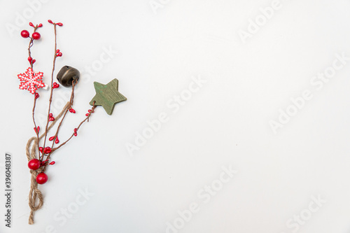 christmas gift with gold and red balls bow isolated on white background