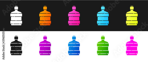 Set Big bottle with clean water icon isolated on black and white background. Plastic container for the cooler. Vector Illustration.