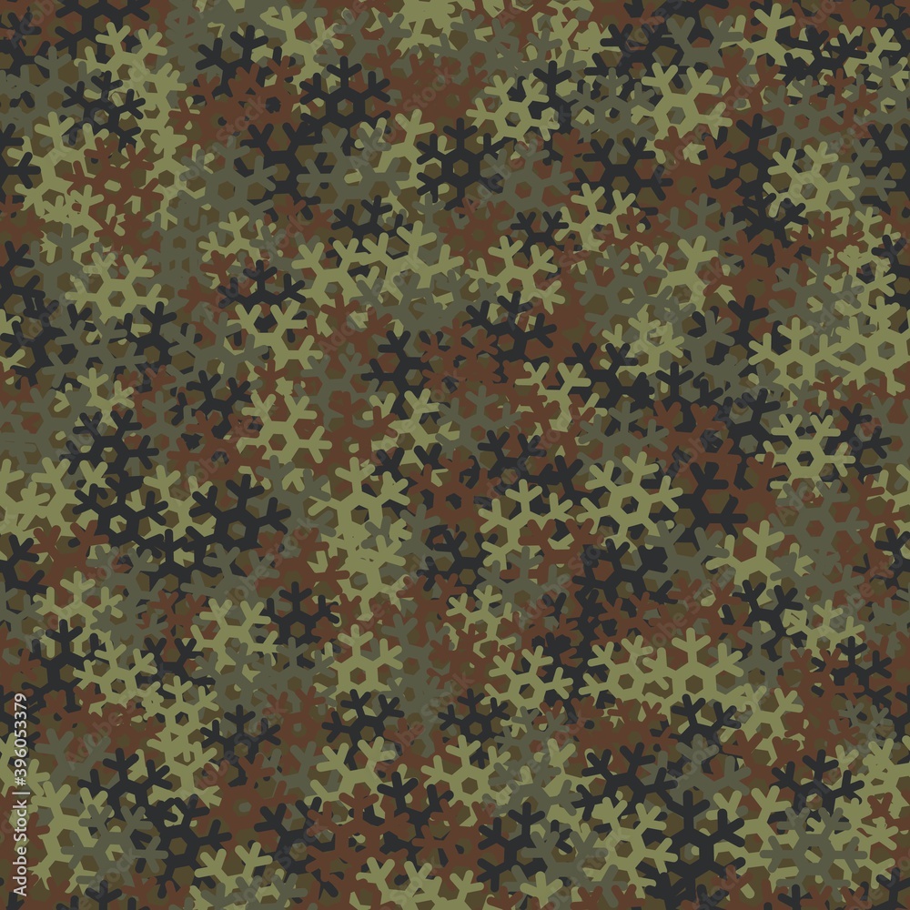 Seamless pattern camouflage of snowflakes. Khaki, brown and olive colors
