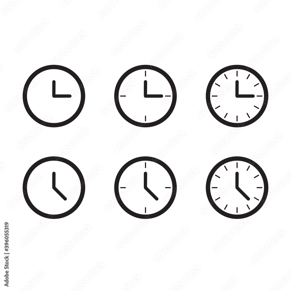 Time and Clock icons on white background. Vector illustration. Time and Clock icons on white background. Vector illustration.