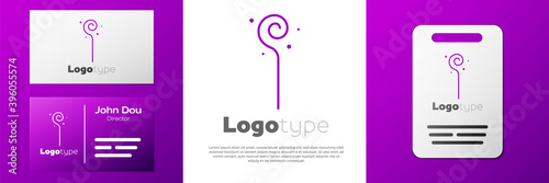Logotype Magic staff icon isolated on white background. Magic wand, scepter, stick, rod. Logo design template element. Vector.