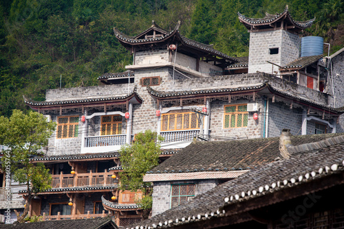  Street view local visitor and tourist in Furong Ancient Town (Furong Zhen, Hibiscus Town), China. Furong Ancient Town is famous tourism attraction place.