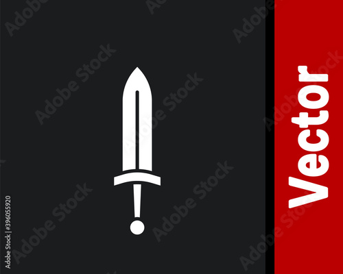 White Medieval sword icon isolated on black background. Medieval weapon. Vector.