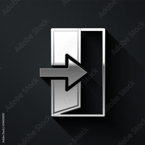 Free Download Silver Fire exit icon isolated on black background. Fire emergency icon. Long shadow style. Vector. - GFXLoad
