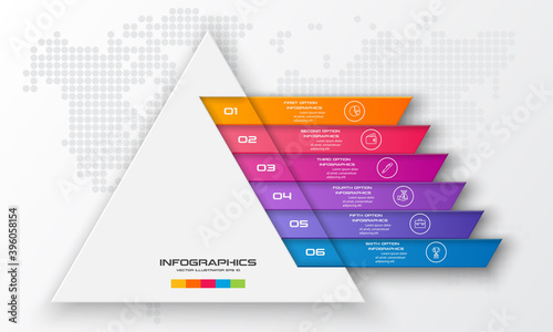 Business concept design with triangle and 6 options,Infographic template can be used for presentation,Vector illustration.