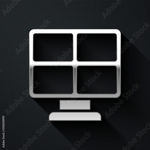 Silver Solar energy panel icon isolated on black background. Long shadow style. Vector.
