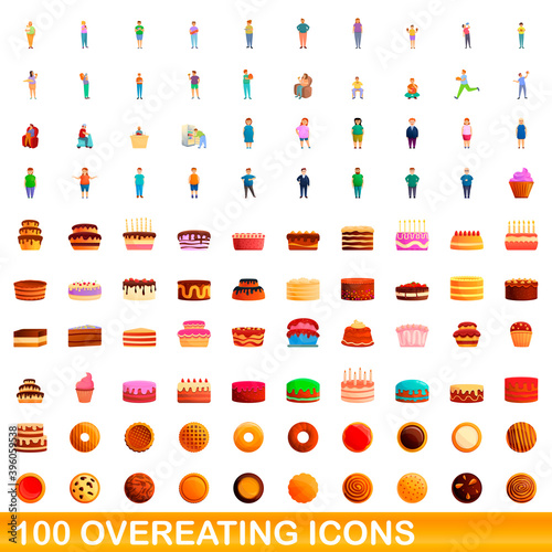 100 overeating icons set. Cartoon illustration of 100 overeating icons vector set isolated on white background