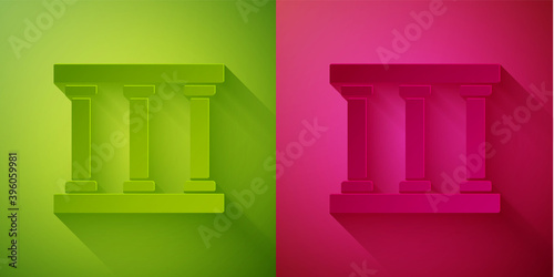 Paper cut Prison window icon isolated on green and pink background. Paper art style. Vector.