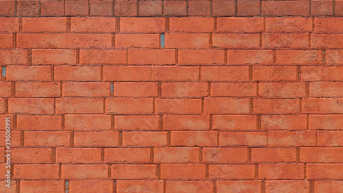 A red-brick wall with cement masonry peeking through. Orange-red brick background. 3D rendering. 3D-rendering