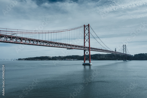 Fototapeta Naklejka Na Ścianę i Meble -  Tejo River and the '25 of April' Bridge in Lisbon, Portugal, 