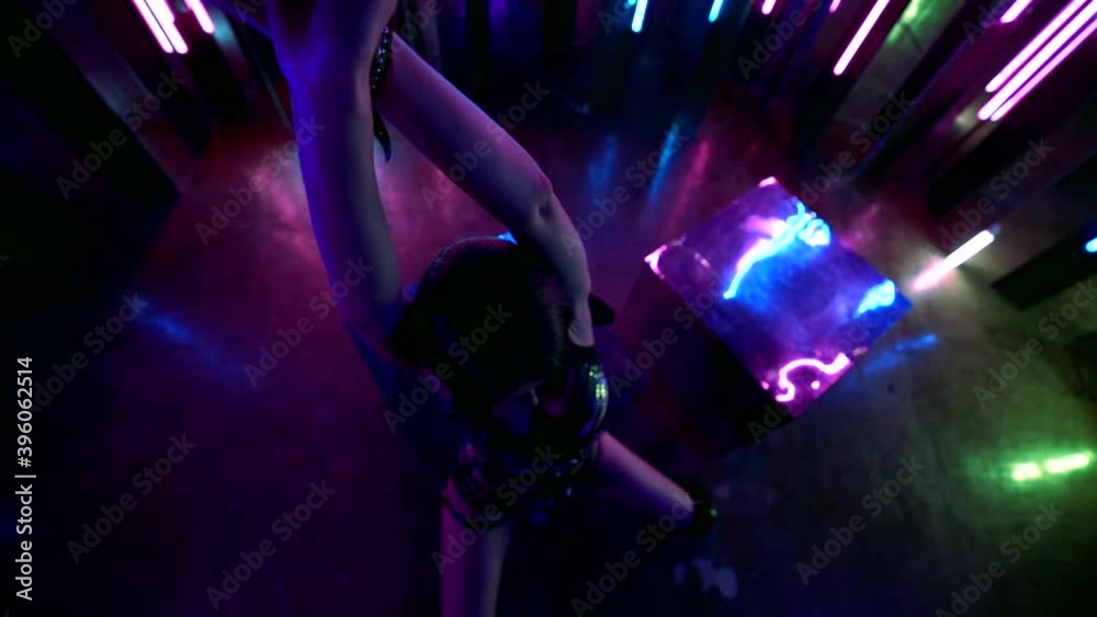 alluring sexy woman in dark studio of striptease club, lady in leather lingerie alluring sexy woman in dark studio of striptease club, lady in leather lingerie