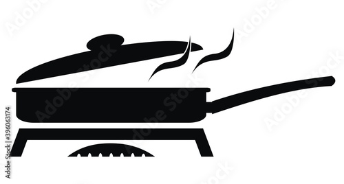 frying pan and burner, black vector illustration