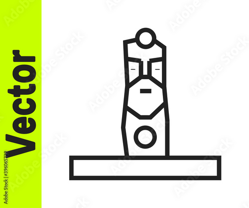 Black line Slavic pagan idol icon isolated on white background. Antique ritual wooden idol. Vector.