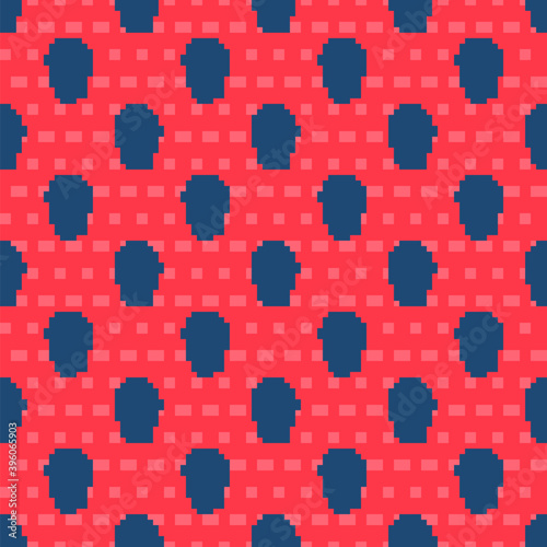 Blue line Mexican wrestler icon isolated seamless pattern on red background. Vector.