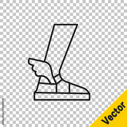Black line Hermes sandal icon isolated on transparent background. Ancient greek god Hermes. Running shoe with wings. Vector.