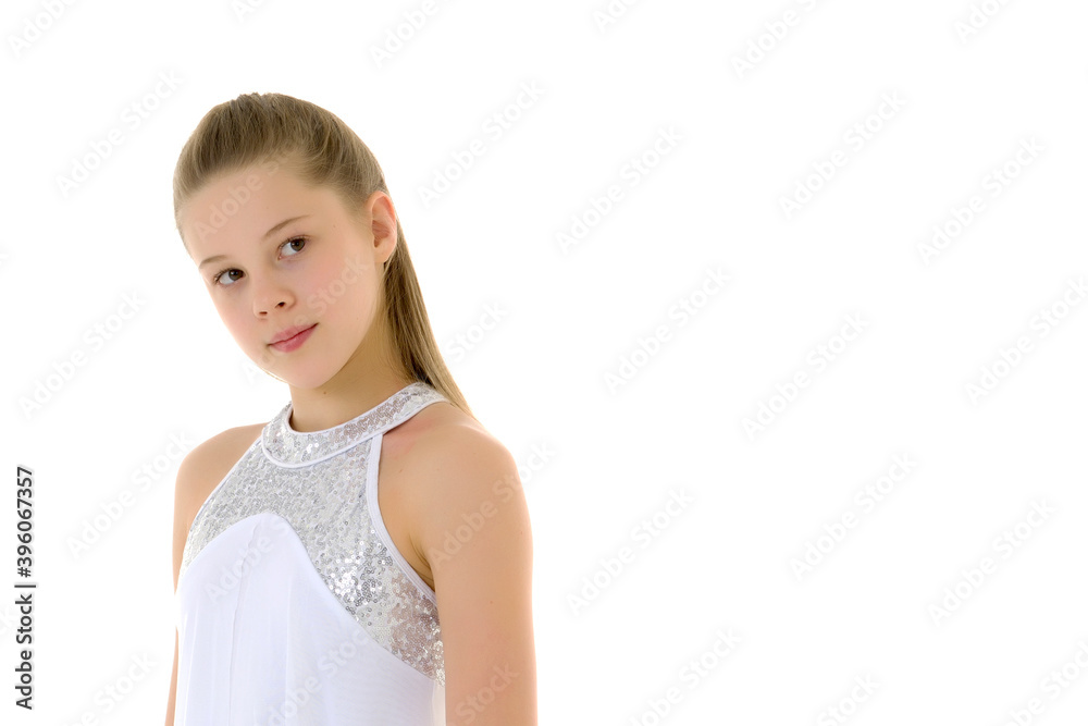 Portrait of Beautiful Teen Girl in Light Sundress Looking at Cam Portrait of Beautiful Teen Girl in Light Sundress Looking at Cam