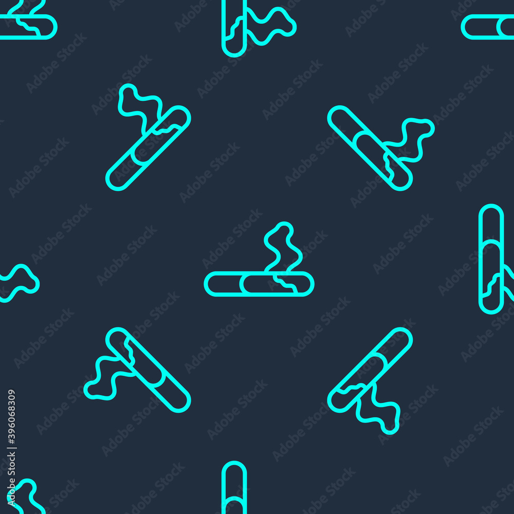 Green line Cigarette icon isolated seamless pattern on blue background. Tobacco sign. Smoking symbol. Vector. Green line Cigarette icon isolated seamless pattern on blue background. Tobacco sign. Smoking symbol. Vector.