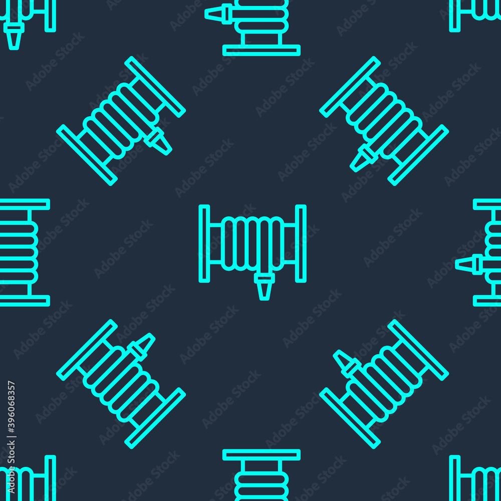 Green line Fire hose reel icon isolated seamless pattern on blue background. Vector. Green line Fire hose reel icon isolated seamless pattern on blue background. Vector.