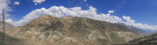 View of the Wakhan mountain range in Afghanistan from the high-altitude desert between Langar and Khargush pass in Gorno-Badakshan  Tajikistan Pamir