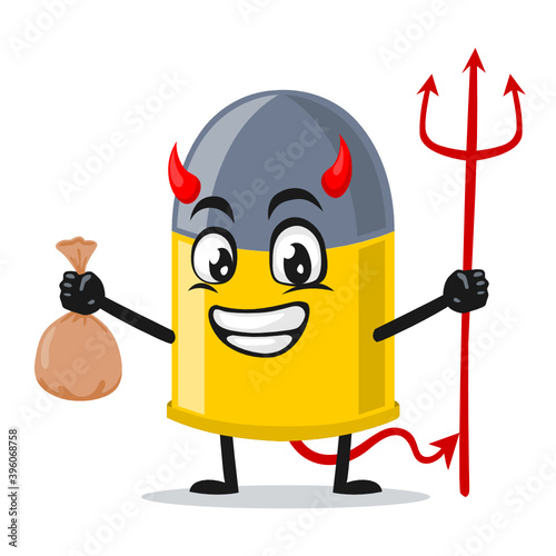 vector illustration of bullet mascot or character Wearing devil costume and holding trident