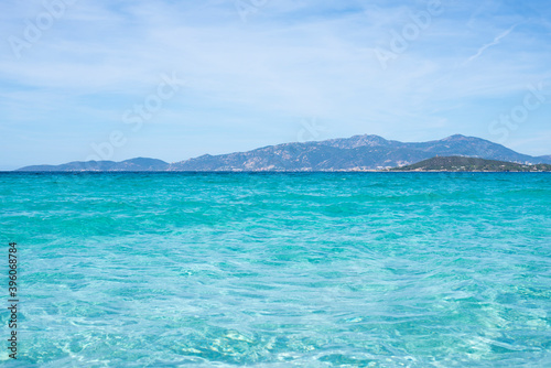 Fototapeta Naklejka Na Ścianę i Meble -  the most beautiful beach in the world, with very white silver sand, clear and clean with no people or tourists around, warm turquoise blue water superb destination Corsica the island of beauty