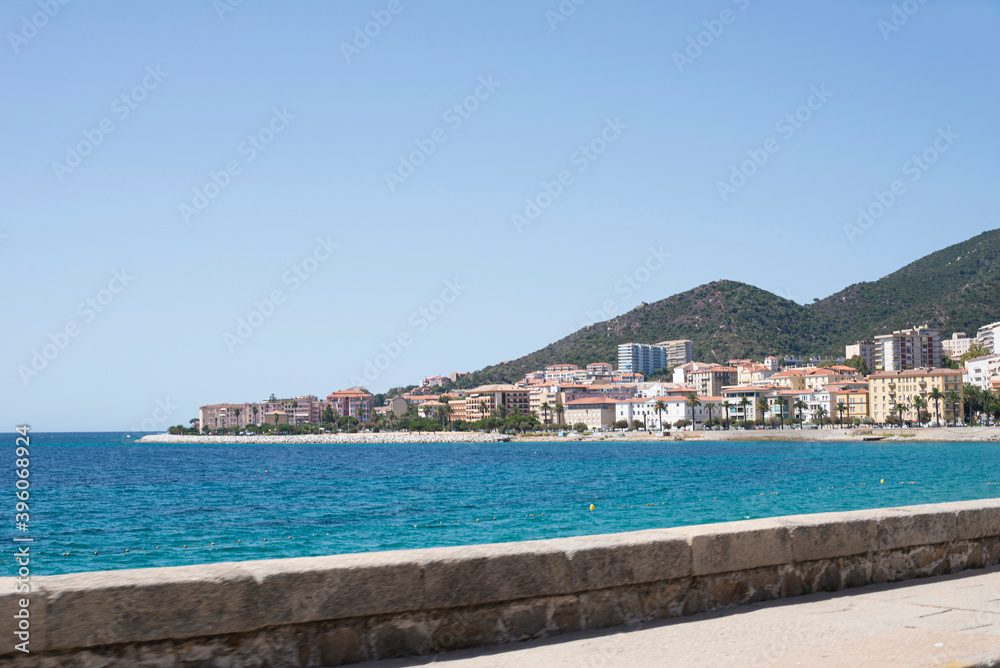 view of Ajaccio by the roadside near the Mediterranean sea