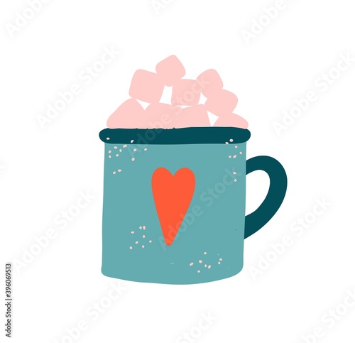 Cartoon cappuccino with marshmallows for celebration design. Drawing style. Design template celebration