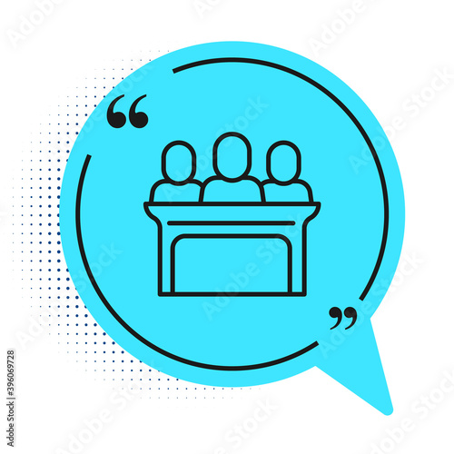 Black line Jurors icon isolated on white background. Blue speech bubble symbol. Vector.