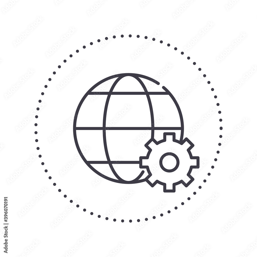 Global services icon, linear isolated illustration, thin line vector, web design sign, outline concept symbol with editable stroke on white background. Global services icon, linear isolated illustration, thin line vector, web design sign, outline concept symbol with editable stroke on white background.