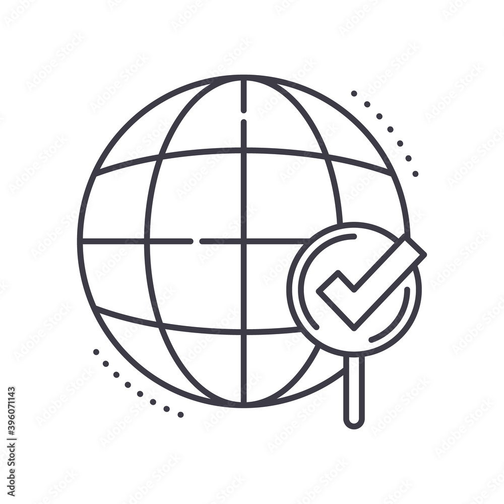 Global research concept icon, linear isolated illustration, thin line vector, web design sign, outline concept symbol with editable stroke on white background. Global research concept icon, linear isolated illustration, thin line vector, web design sign, outline concept symbol with editable stroke on white background.