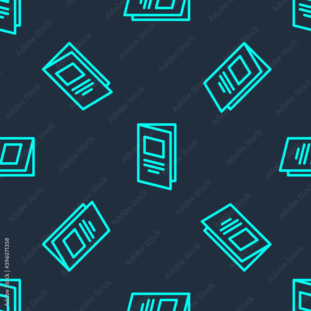 Green line Brochure template layout icon isolated seamless pattern on blue background. Corporate business annual report, catalog, magazine, flyer mockup. Vector. Green line Brochure template layout icon isolated seamless pattern on blue background. Corporate business annual report, catalog, magazine, flyer mockup. Vector.