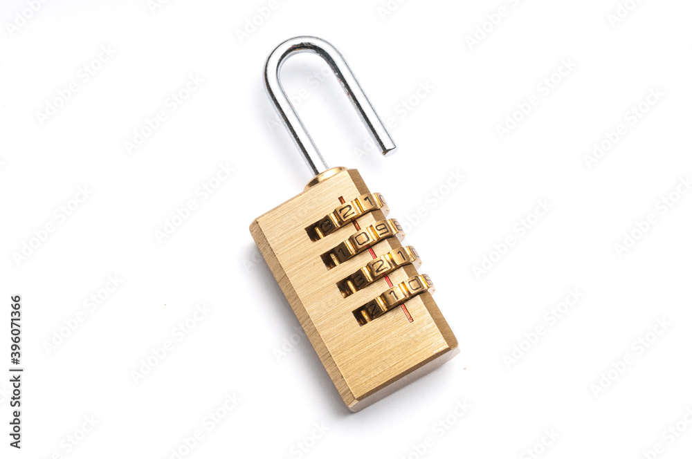 Padlock with number combination 2021 on white background Padlock with number combination 2021 on white background