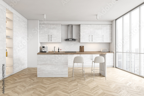 Modern white kitchen with bar © ImageFlow