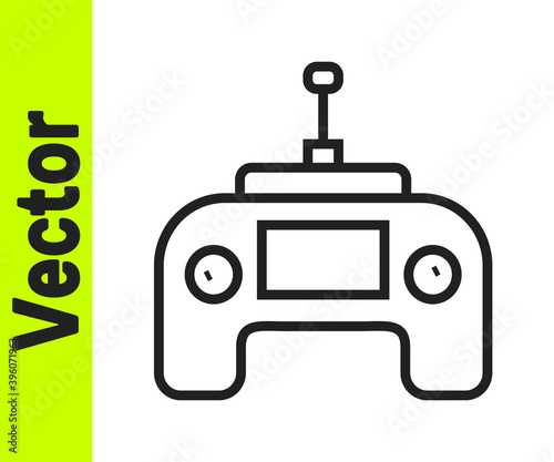 Black line Drone radio remote control transmitter icon isolated on white background. Vector.