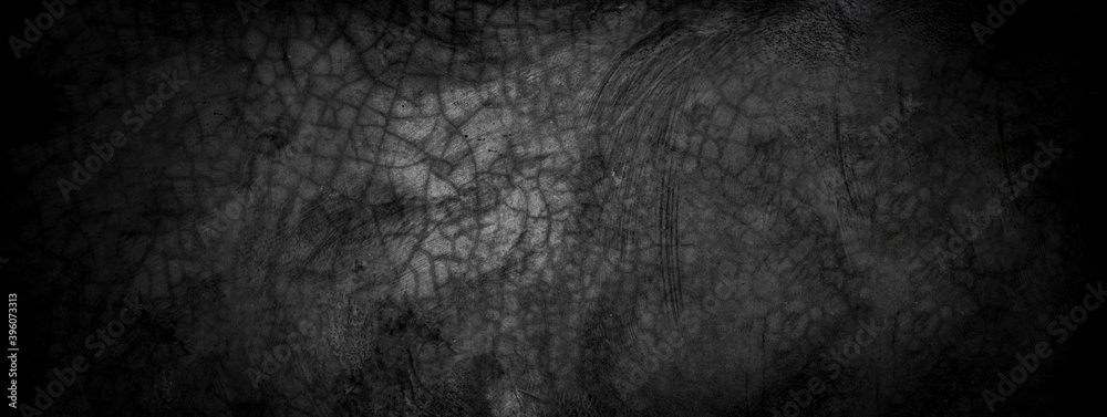 Fototapeta premium Old wall texture cement dark black gray panorama background abstract grey color design are light with white gradient background.