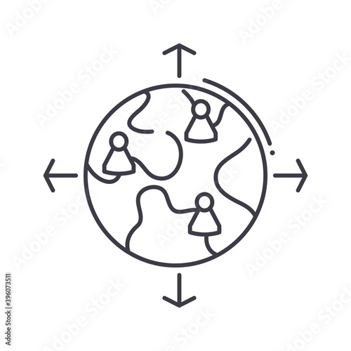 Global outsource icon, linear isolated illustration, thin line vector, web design sign, outline concept symbol with editable stroke on white background.