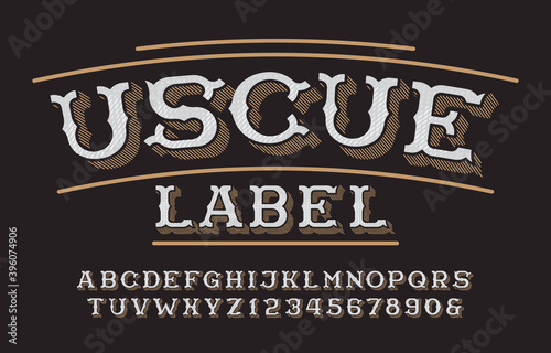 Uscue Label alphabet font. Retro letters and numbers. Stock vector typeface for your typography design.