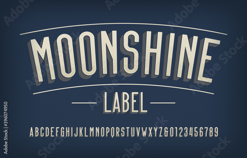 Moonshine Label alphabet font. Vintage letters and numbers. Stock vector typeface for your typography design.