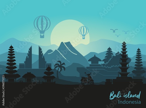 Abstract landscape of the Indonesian island of Bali with the main attractions