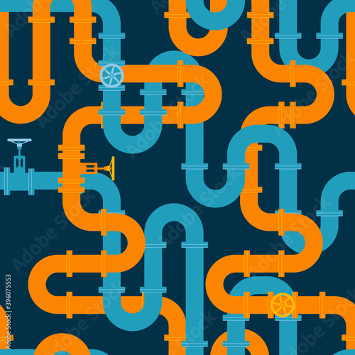 Intertwining pipelines vector seamless pattern in flat style.