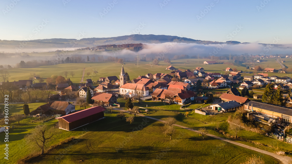 Swiss village in the Gruyere region, Switzerland. 