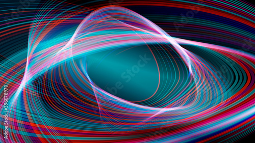 Vector design with a dynamic composition of colorful glowing lines.
