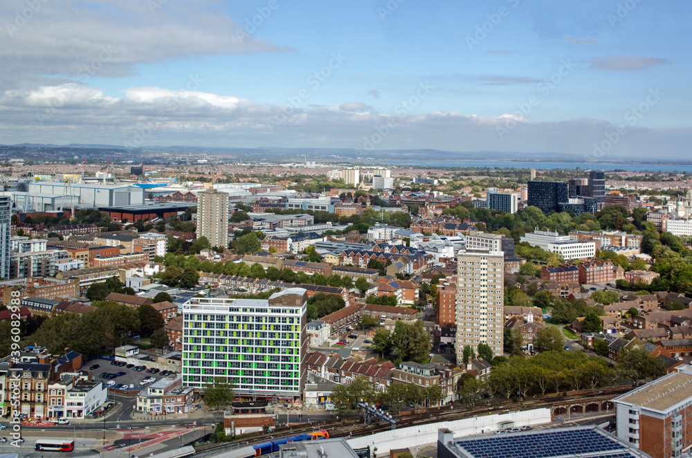 Tower Blocks in Portsmouth City Centre, aerial view