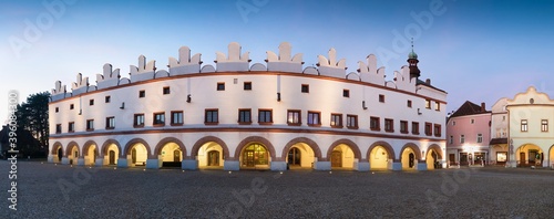 ove Mesto nad Metuji, old town, summer panoramic view of square, Czech Republic Night scene.