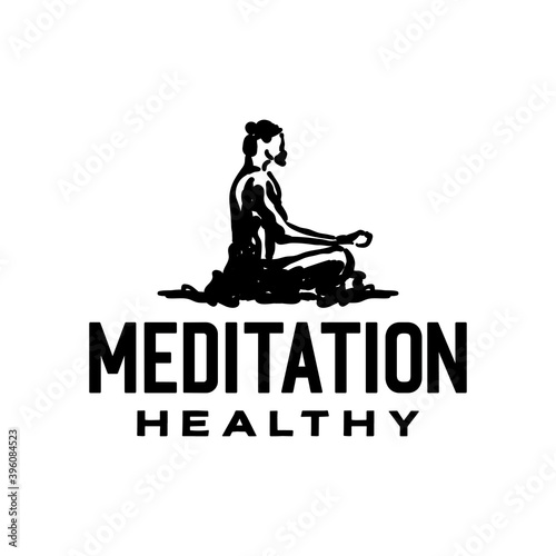 Man do meditation concept with inking art style vector