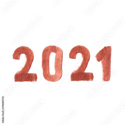 2021 Year Watercolour brush numbers isolated on white background